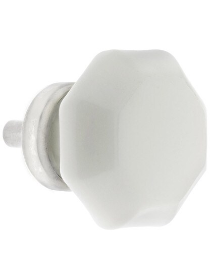 Milk-White Glass Octagonal Glass Knob with Brass Base 1 3/8-Inch Diameter in Polished Nickel.